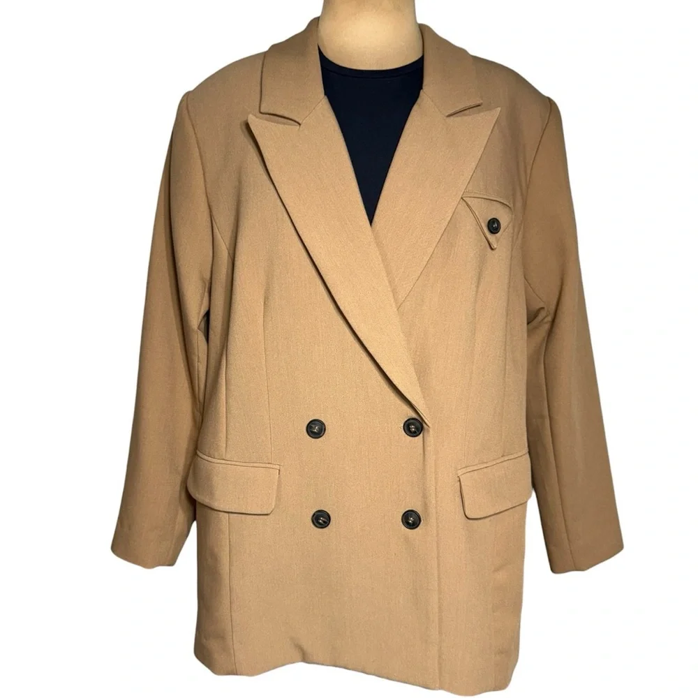 ELOQUII Women’s Size 18 Camel Tan Tie Front Minimalist Style Blazer